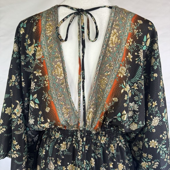 Karma Highway Boho Maxi Dress Floral Hippie Gypsy Cottage Flowy Deep V Neck OS - Picture 8 of 13